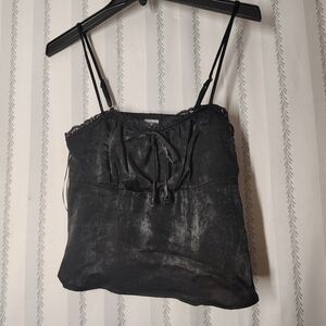 No Boundaries Black Satin Camisole with Lace